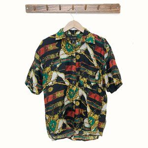 Vintage Silk Shirts Short Sleeve Patterned - M